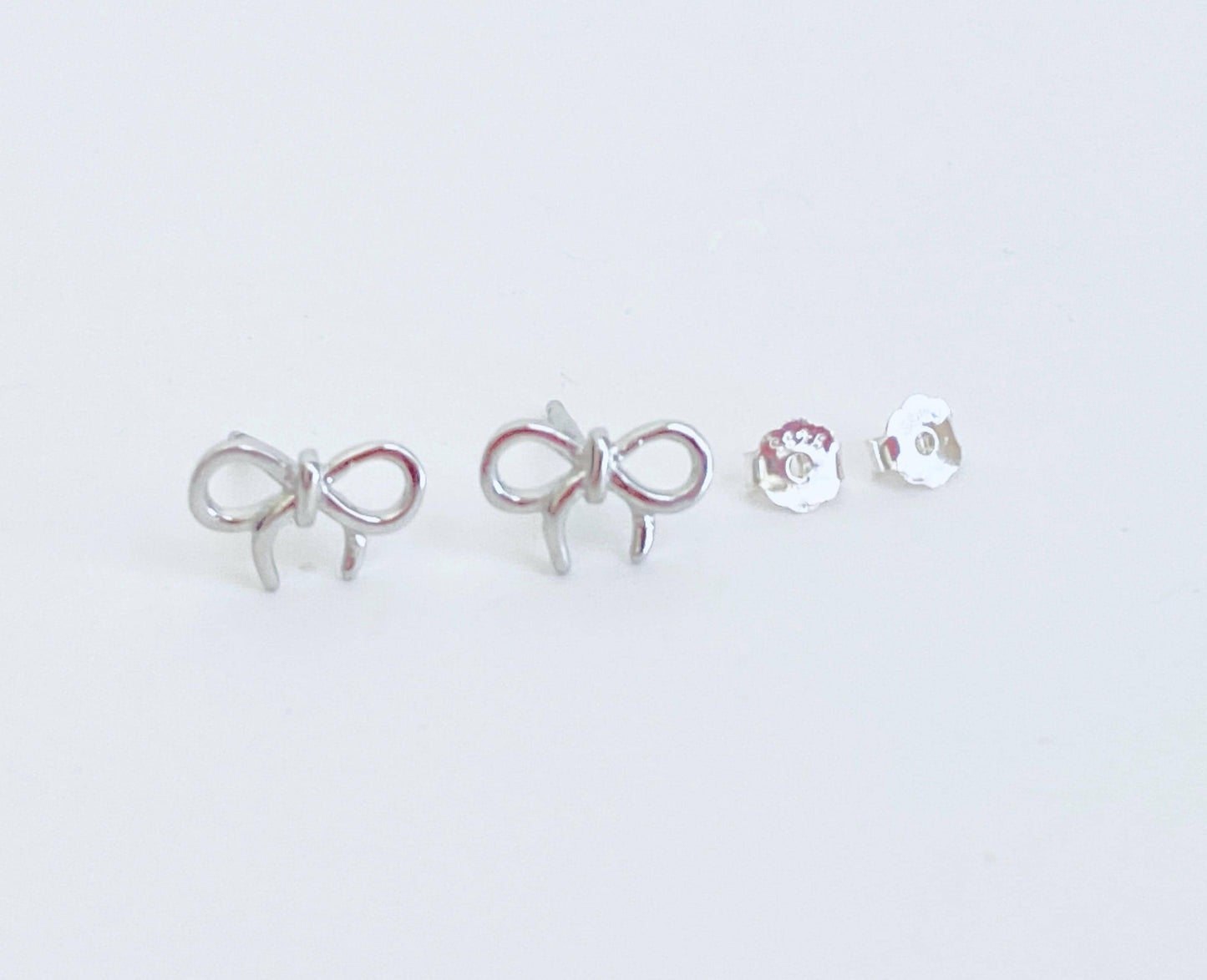 Sterling Silver Small Tie The Knot Bow Stud Earrings • 925 Dainty Bow Studs