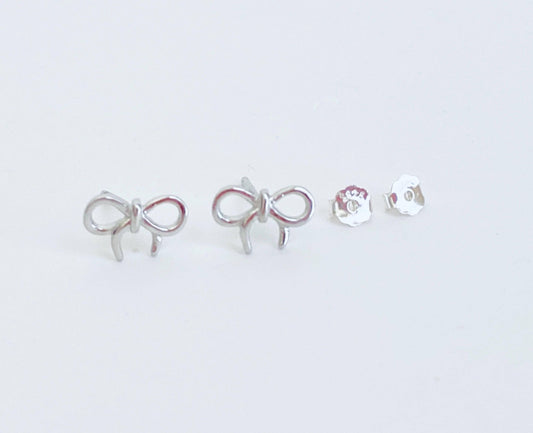Sterling Silver Small Tie The Knot Bow Stud Earrings • 925 Dainty Bow Studs