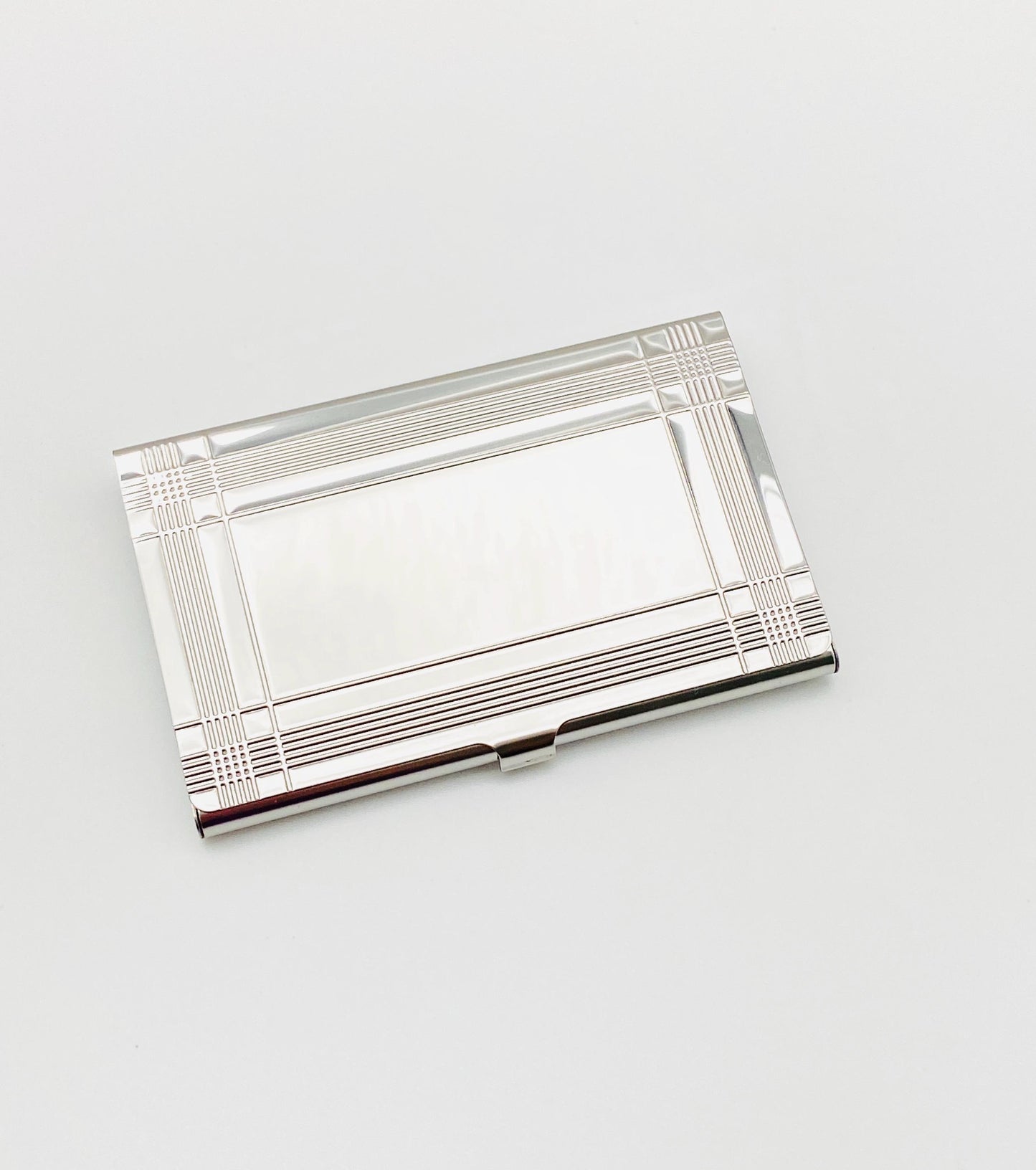 Personalized Stainless Steel Business Card Holder with Border • Custom Engraved Metal Card Case Professional Gift