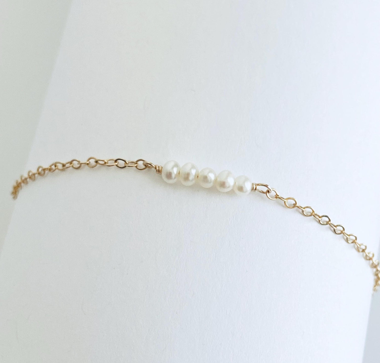 Tiny White Freshwater Pearl Bar Bracelet • Sterling Silver, Gold Filled or Rose Gold