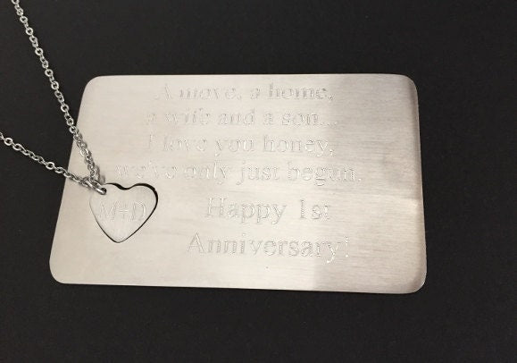 Personalized Pocket Wallet Card & Heart Charm Necklace Set • Custom Message Gift