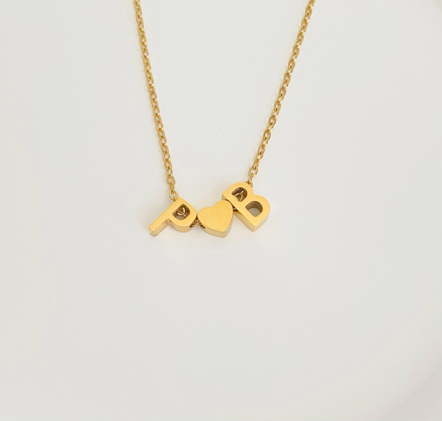 Personalized Two Initial Necklace • Stainless Steel Double Initial Necklace with Heart Charm