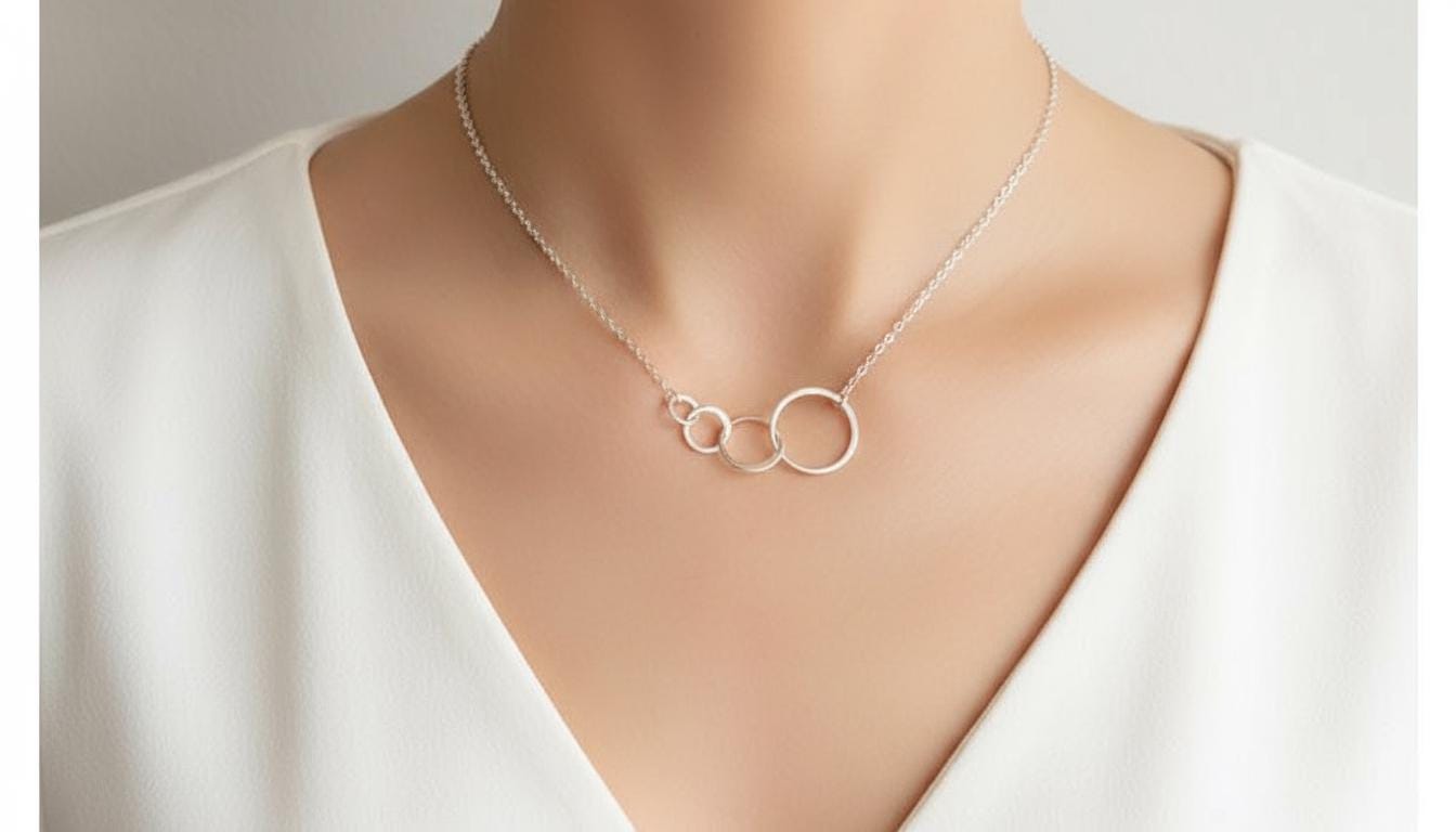 Sterling Silver 4 Interlocking Circle Necklace – 925 Silver Interlocking Four Ring Pendant