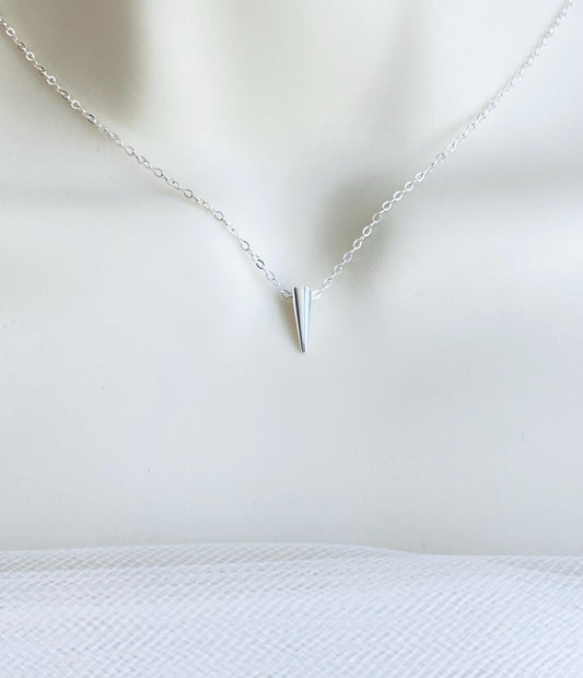 Sterling Silver Tiny Spike Pendant Necklace • 925 Silver Minimalist Dagger Charm Necklace