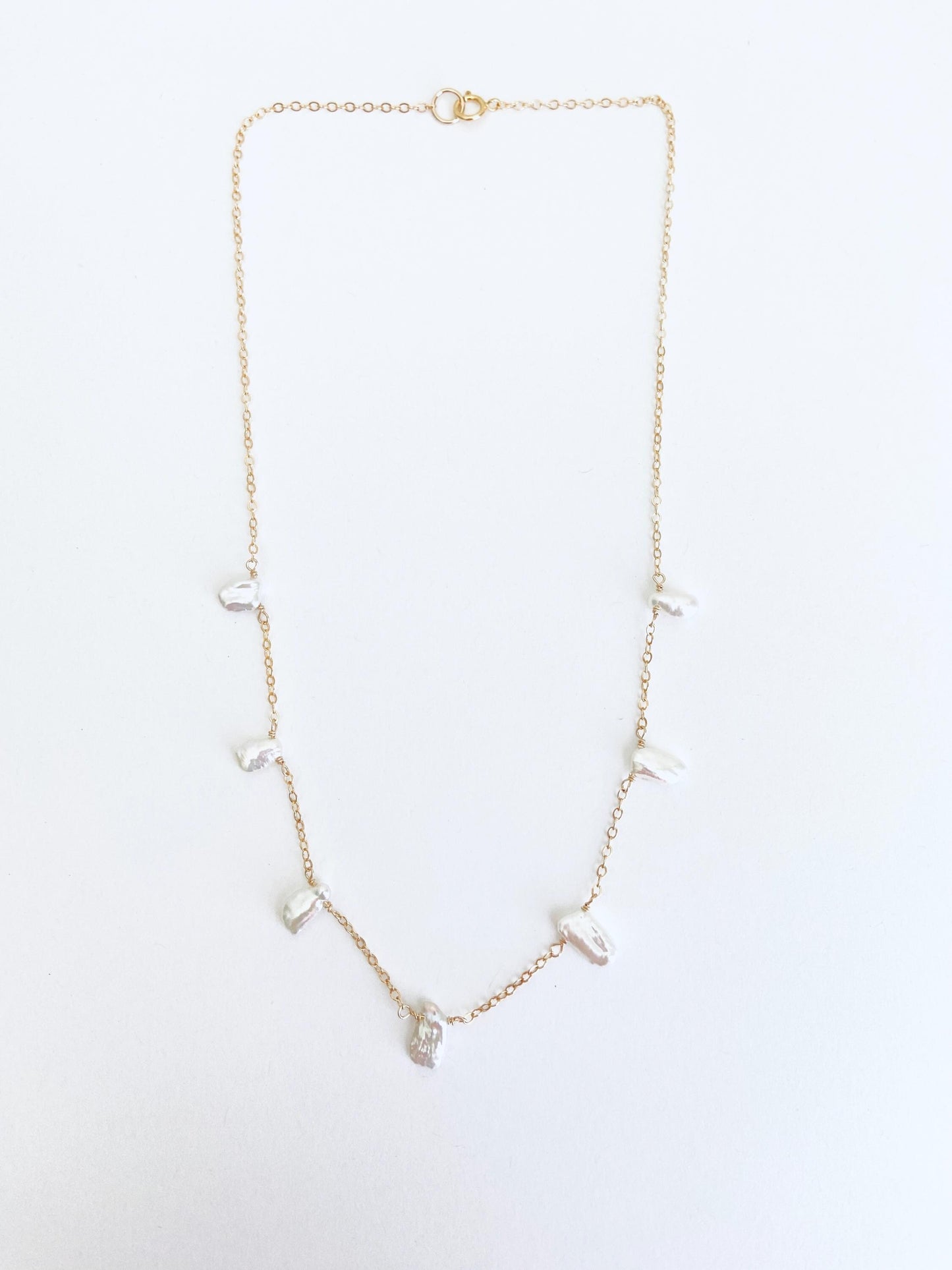 Delicate White Freshwater Keshi Pearl Necklace • Sterling Silver, Gold Filled or Rose Gold