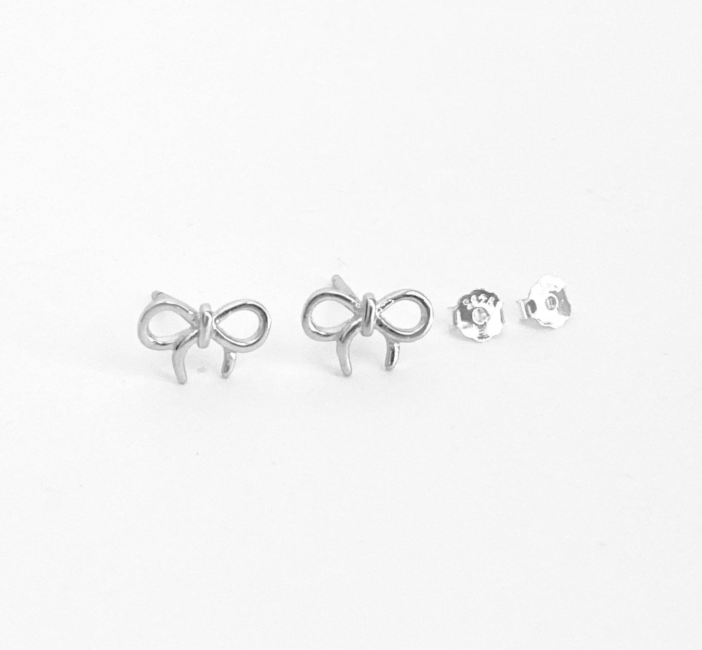Sterling Silver Small Tie The Knot Bow Stud Earrings • 925 Dainty Bow Studs