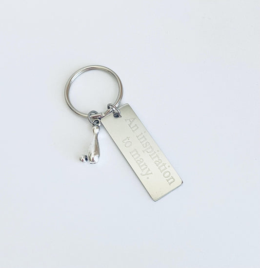Personalized Key Chain with Bowling Pin Charm • Custom Engraved Bowling Gift