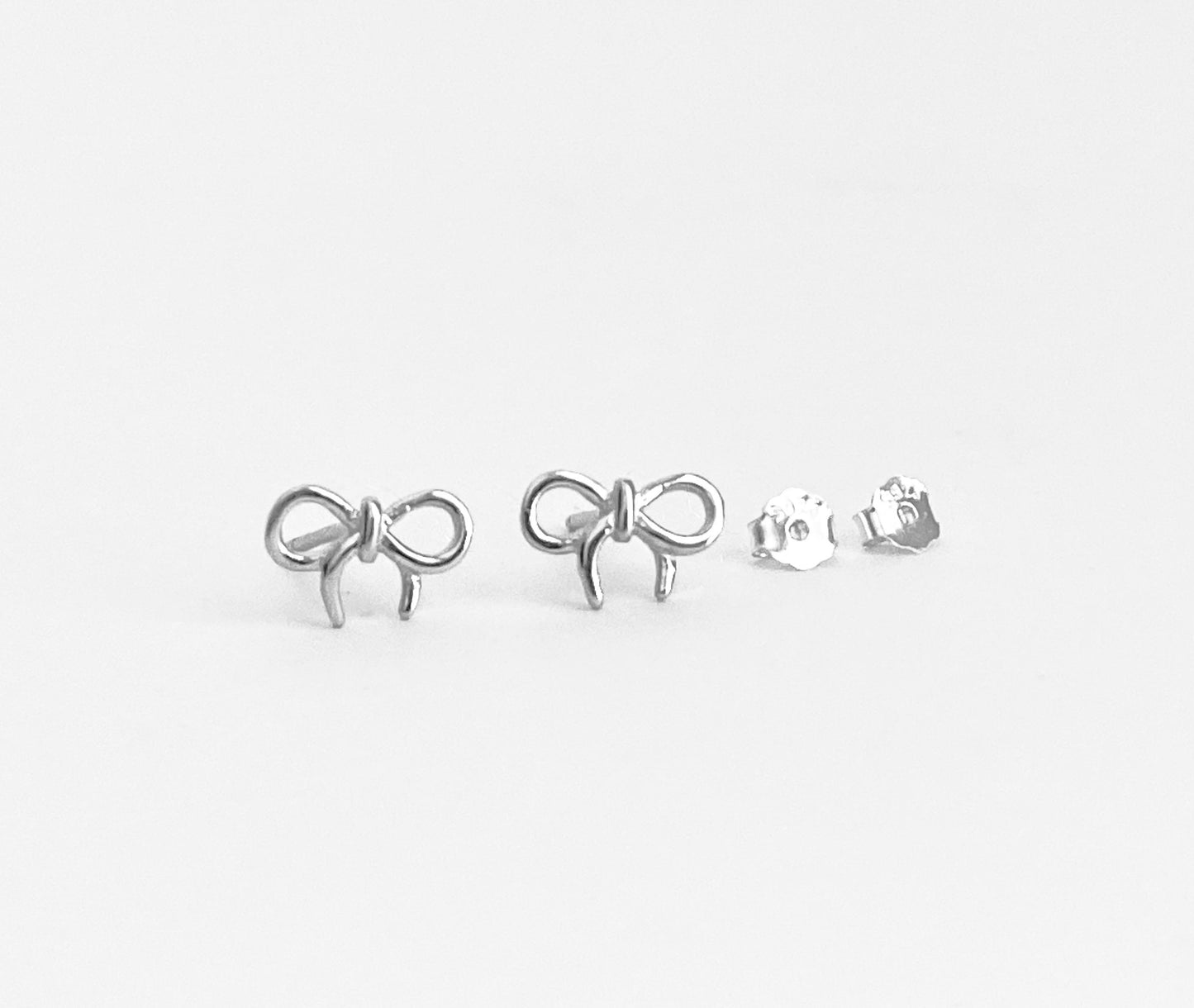 Sterling Silver Small Tie The Knot Bow Stud Earrings • 925 Dainty Bow Studs
