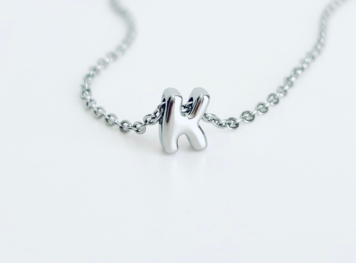 Small Bubble Initial Necklace • Stainless Steel Letter Necklace • Gold Initial Pendant