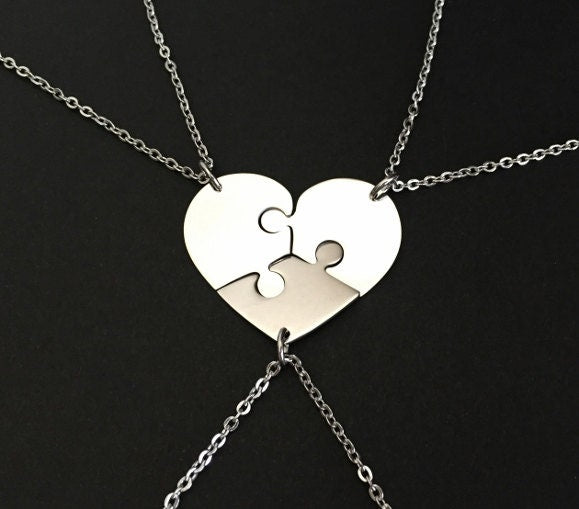 Personalized Stainless Steel 3-Piece Heart Puzzle Necklace Set • Custom Engraved Matching Heart Necklaces