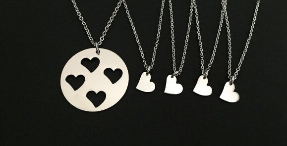 Stainless Steel Mother & 4 Daughters Necklace Set • Matching Family Necklace Set