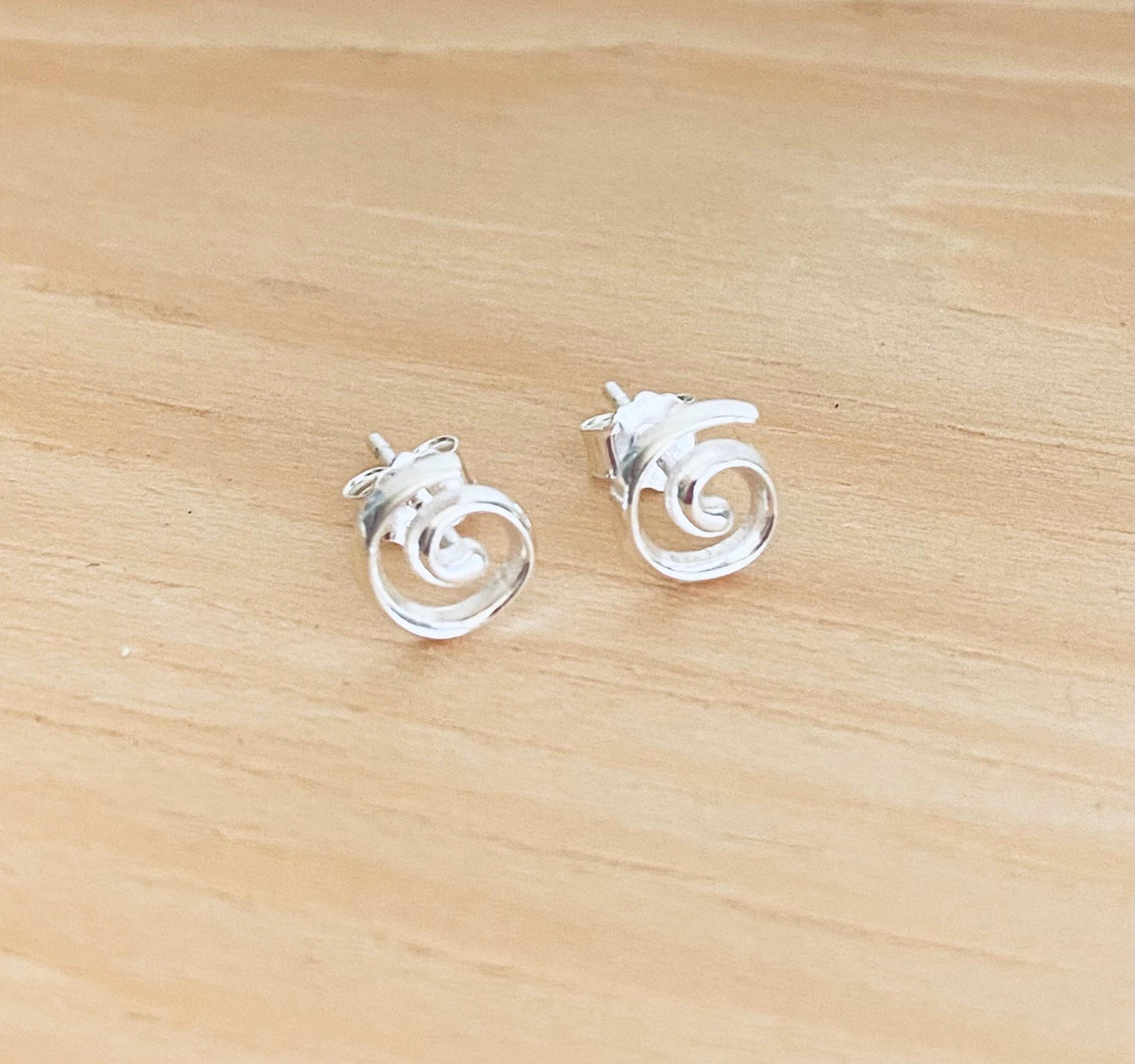Sterling Silver Swirl Stud Earrings • Dainty Spiral Studs, Minimalist Everyday Silver Earrings