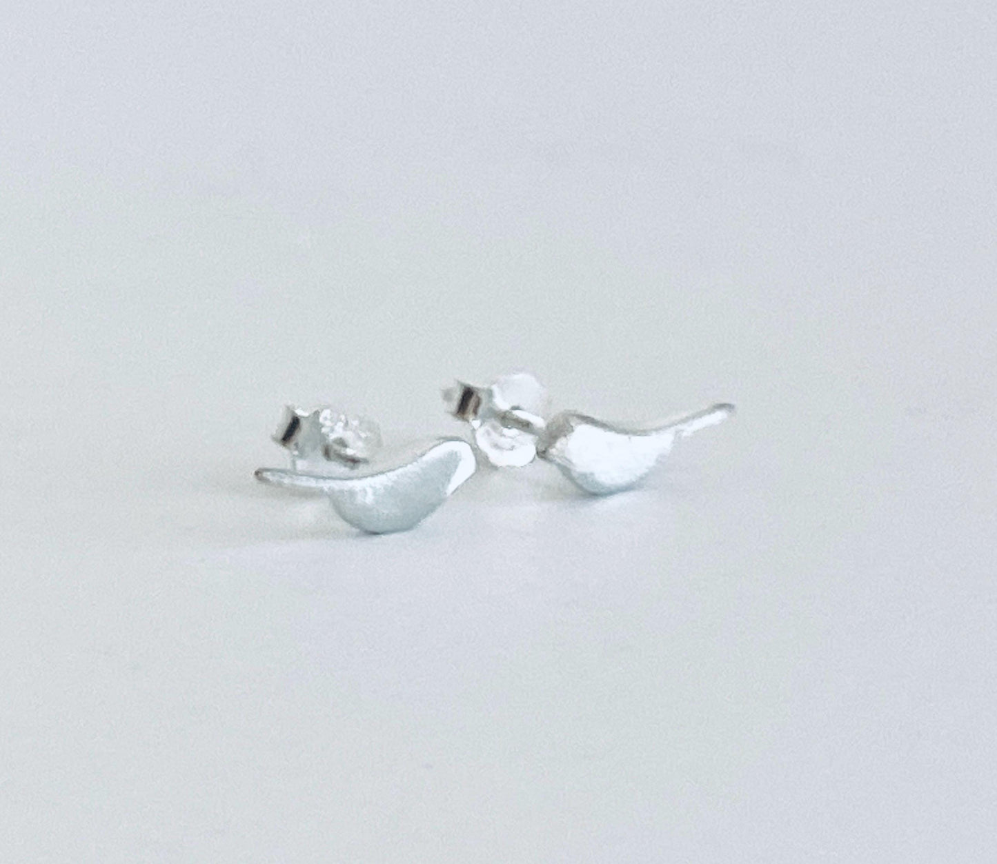 Sterling Silver Tiny Bird Stud Earrings • 925 Dainty Bird Silhouette Studs