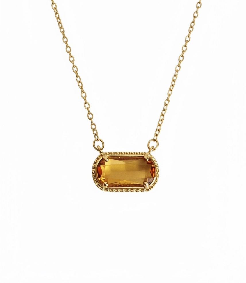 Gold over Stainless Steel Necklace with Glass Gemstone Pendant