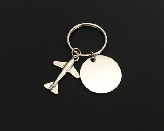 Personalized Airplane Keychain • Custom Engraved Key Chain with Airplane Charm
