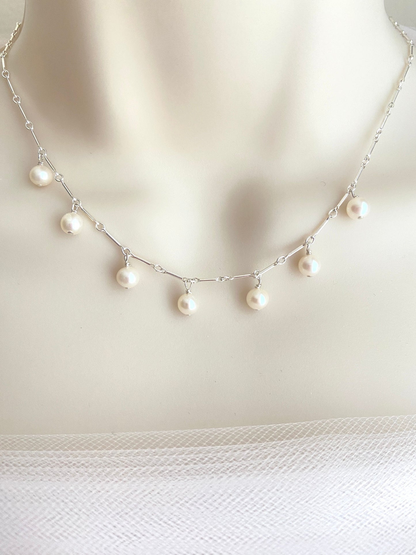 Dangle White Freshwater Pearl Necklace • Sterling Silver or Gold Filled Pearl Pendant Necklace