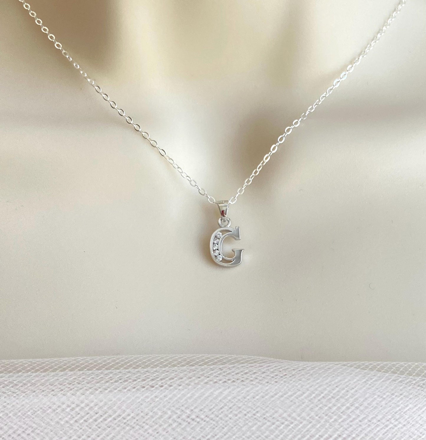 Sterling Silver Initial Pendant Necklace  • Personalized Letter Necklace