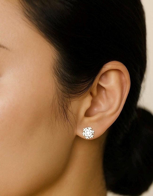 Sterling Silver Snowflake Stud Earrings • 925 Winter Snowflake Studs