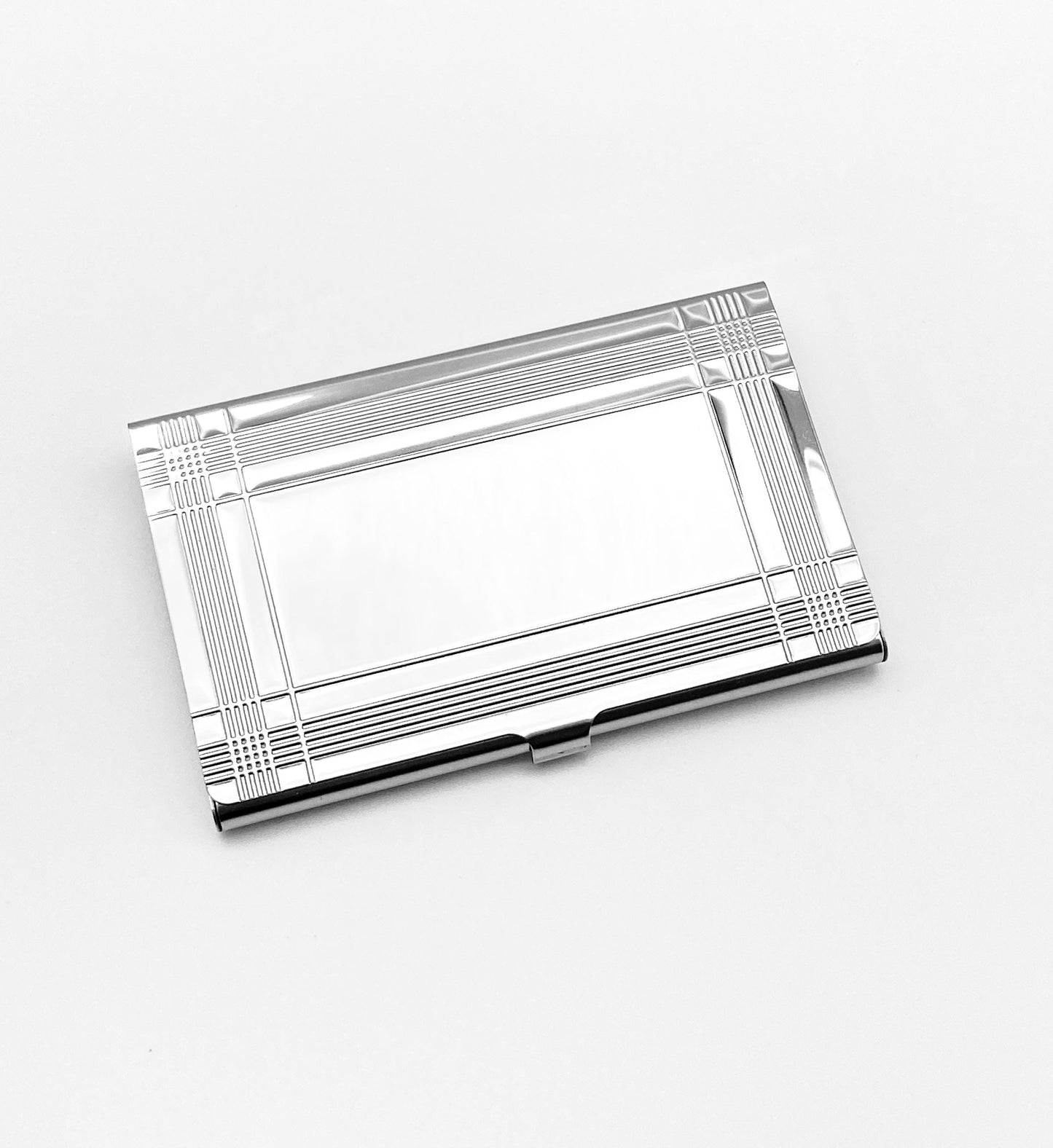 Personalized Stainless Steel Business Card Holder with Border • Custom Engraved Metal Card Case Professional Gift