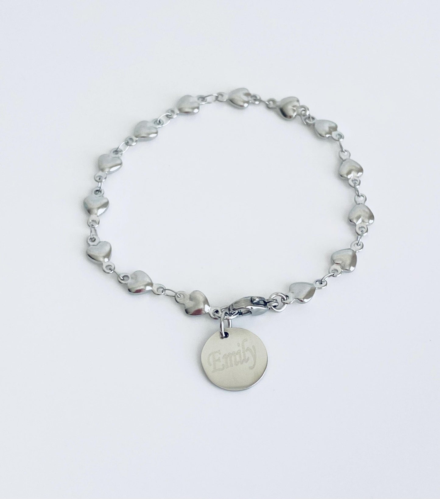 Stainless Steel Heart Chain Bracelet with Personalized Charm • Custom Charm Bracelet