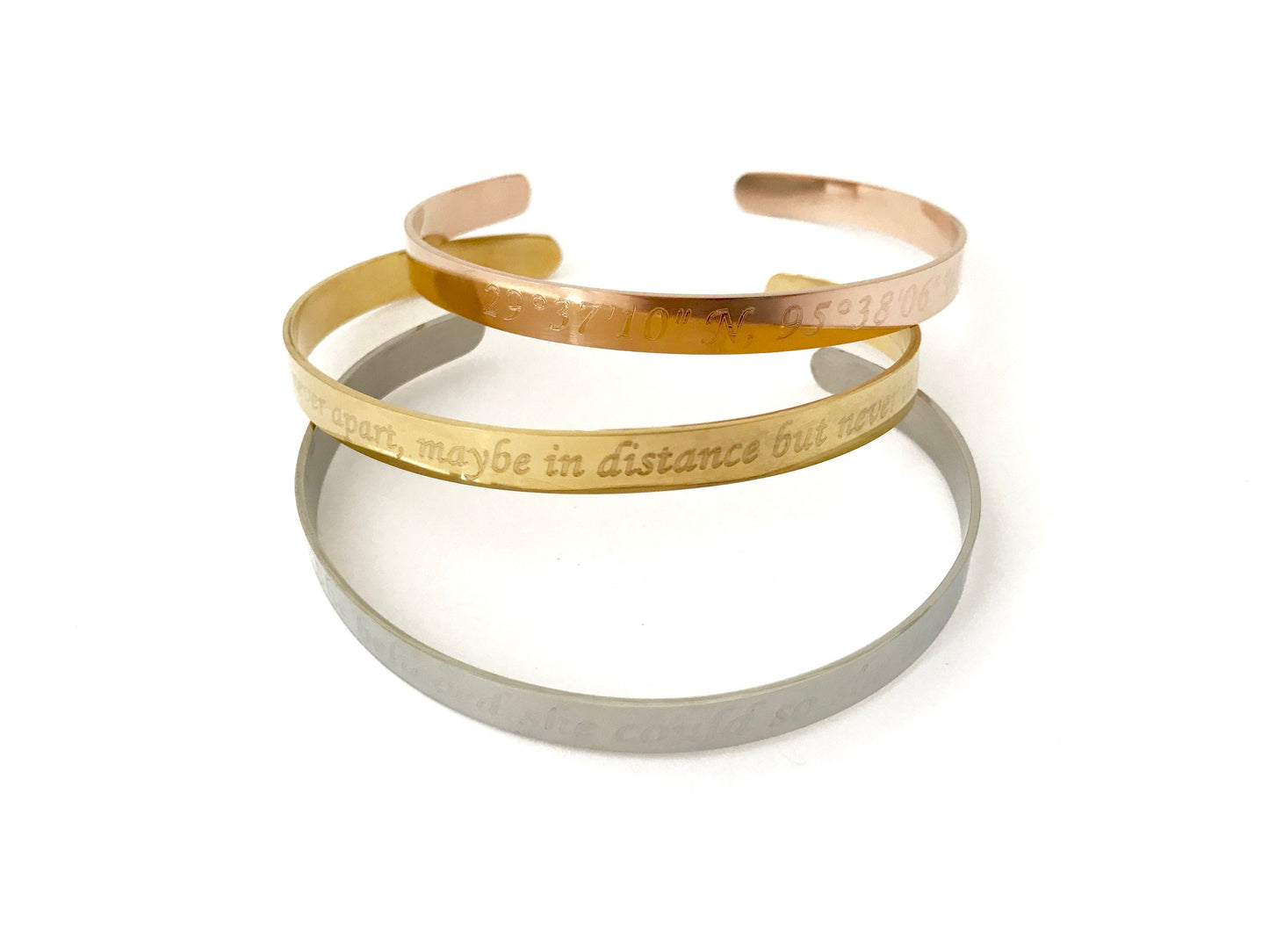 Personalized Stainless Steel Cuff Bangle • Custom Engraved Bracelet in Stainless Steel, Gold or Rose Gold