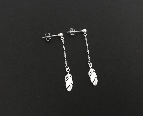 Sterling Silver Dangle Feather Earrings • Nature Inspired Silver Jewelry