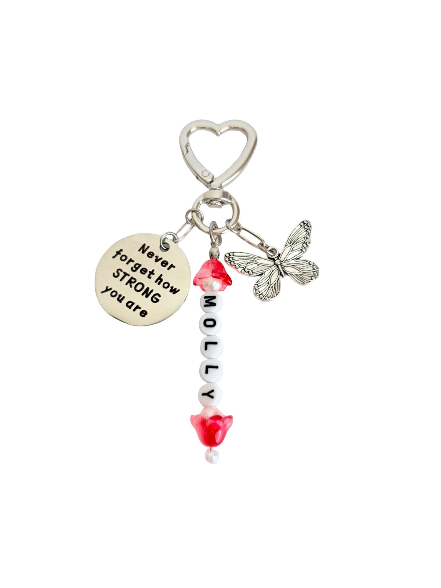 Personalized “Never forget how strong you are” & Butterfly Bag Charm