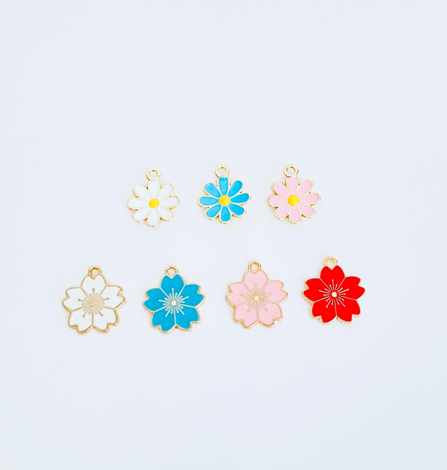 Matching Mother & Daughter Gold Tone Clip-On Bag Charm Set • Large & Small Bubble Initial with Flower Charm Set