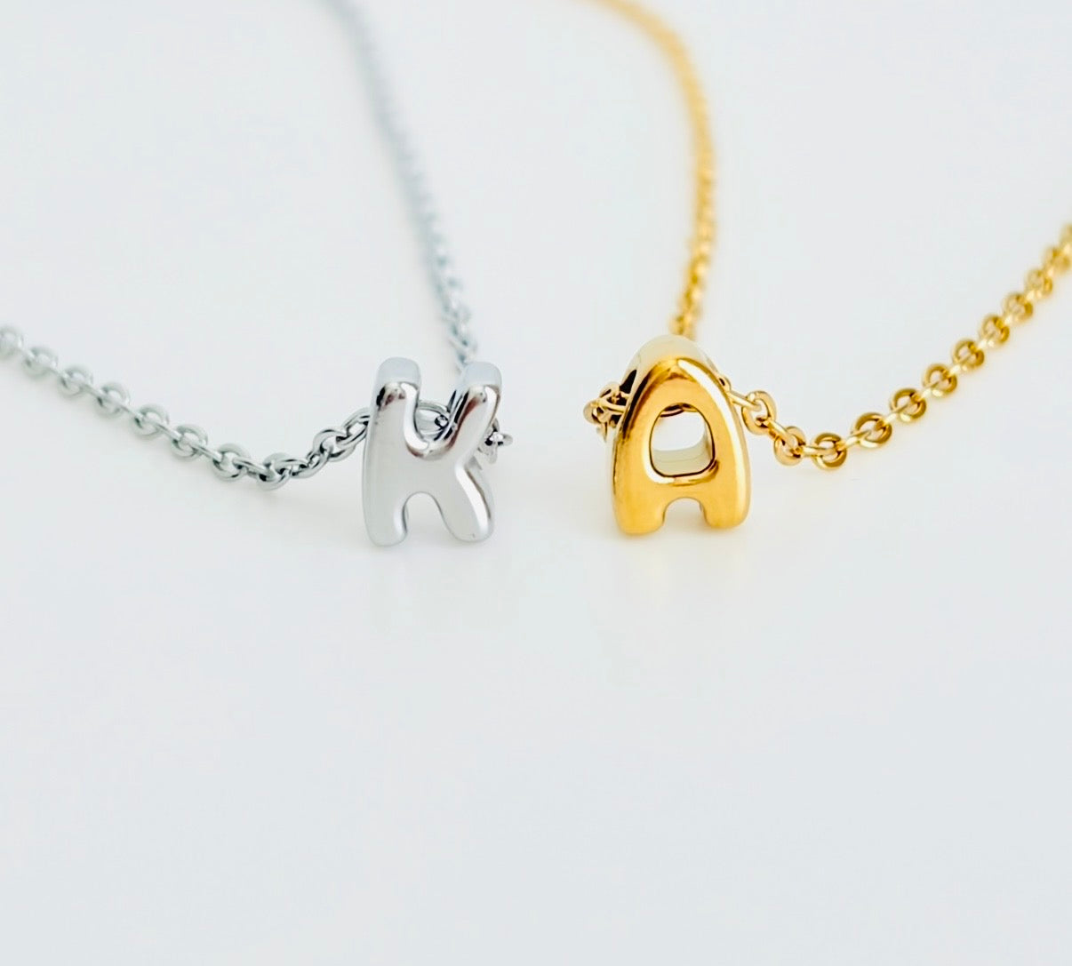 Small Bubble Initial Necklace • Stainless Steel Letter Necklace • Gold Initial Pendant