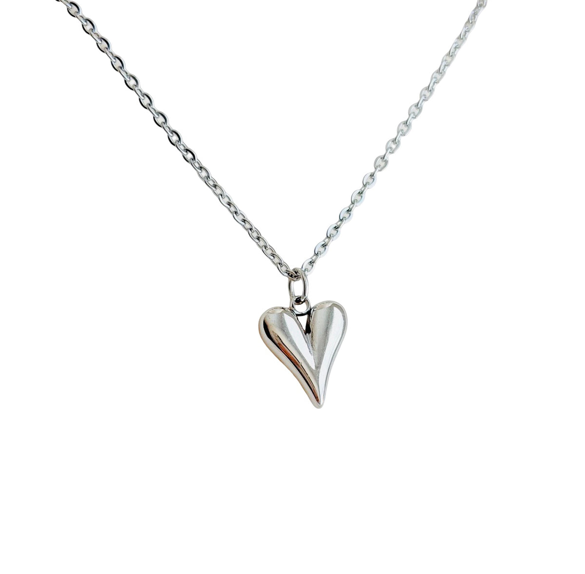 Puffy Heart Pendant Necklace • Stainless Steel & Gold over Stainless Steel
