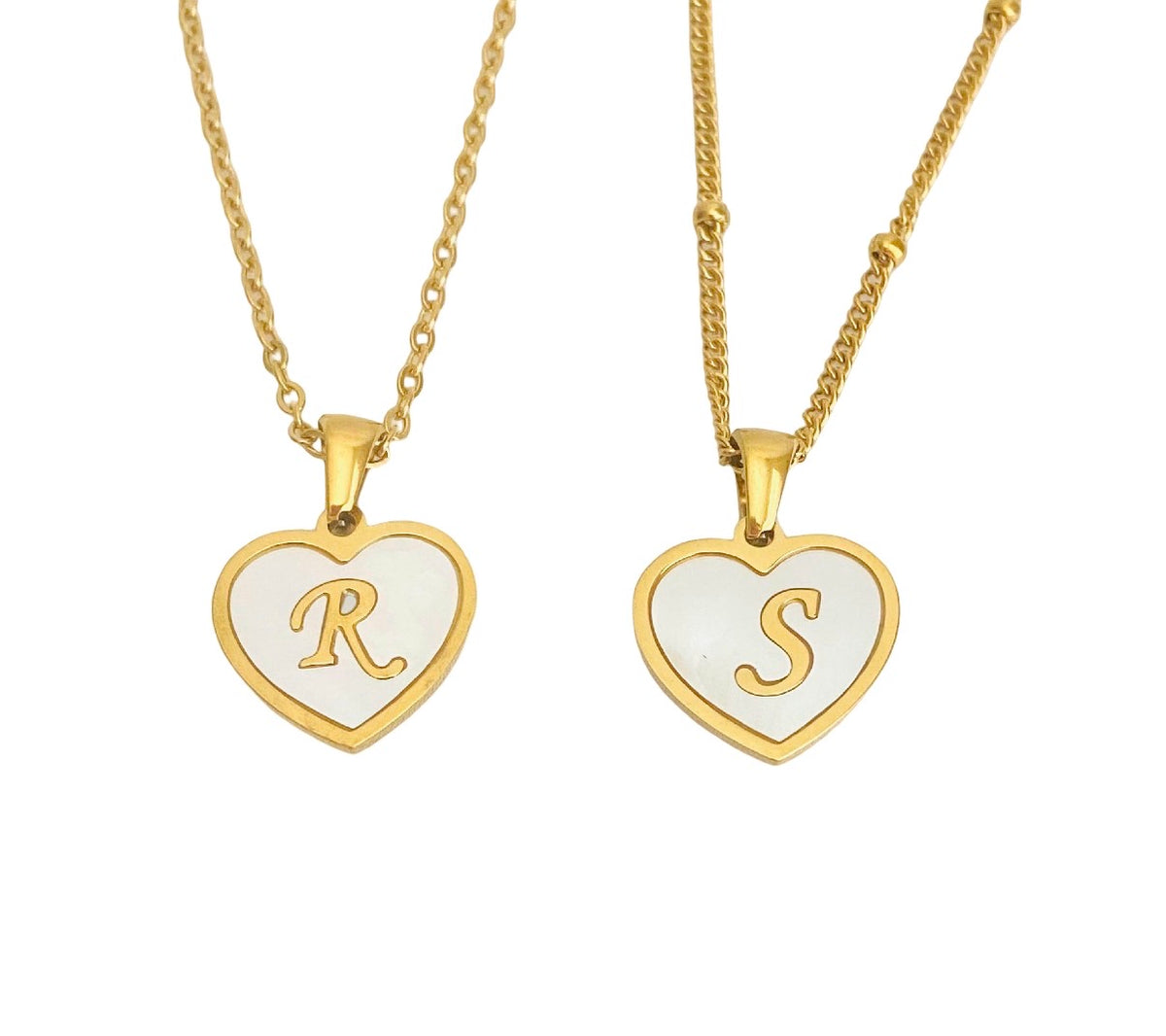 Personalized Gold over Stainless Steel Shell Heart Initial Necklace