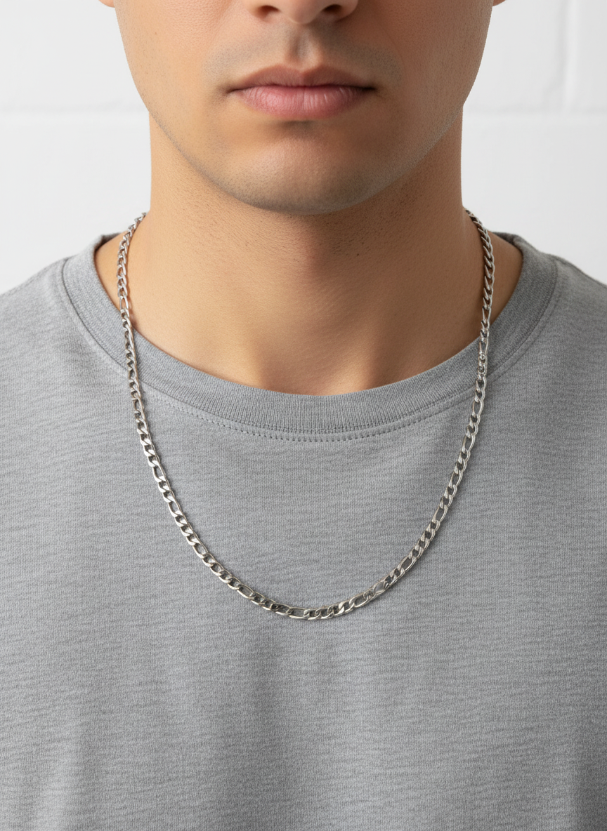 Stainless Steel Flat Chain Necklace • Minimalist Silver Chain Necklace for Men