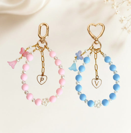 Personalized Beaded Bag Charm with Butterfly & Flower