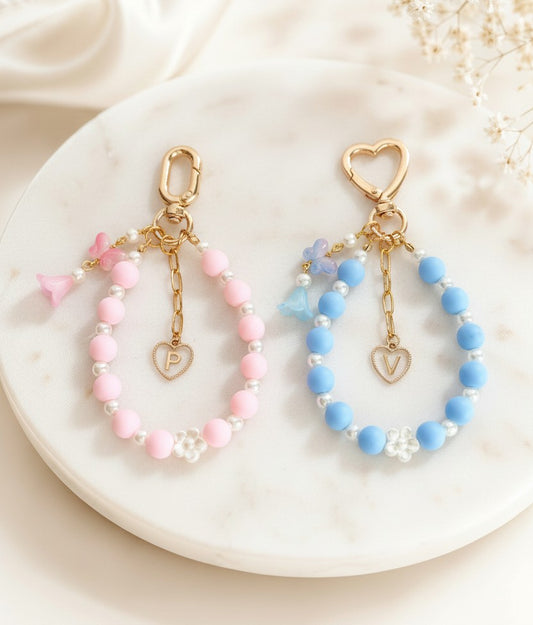 Personalized Beaded Bag Charm with Butterfly & Flower