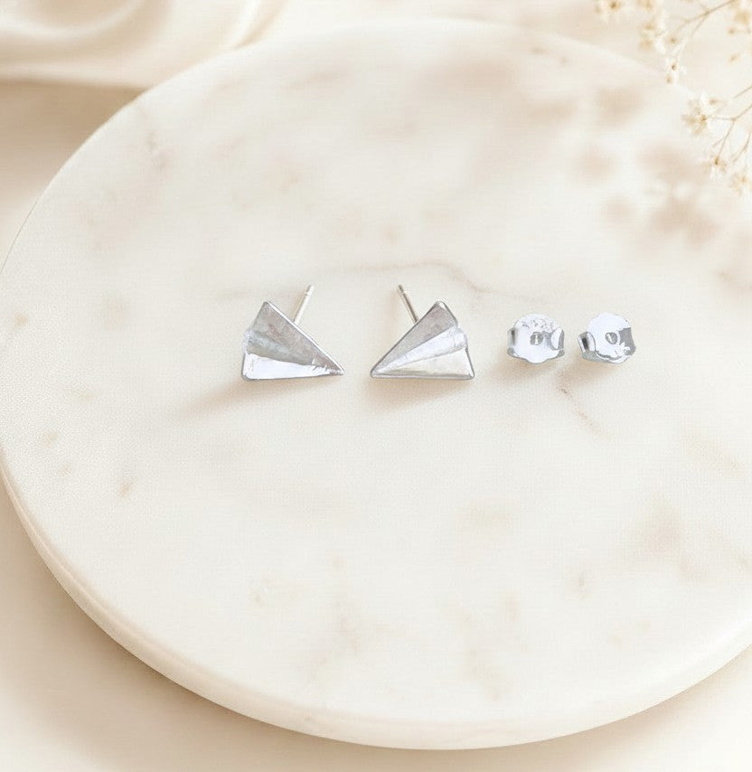 Sterling Silver Paper Airplane Stud Earrings