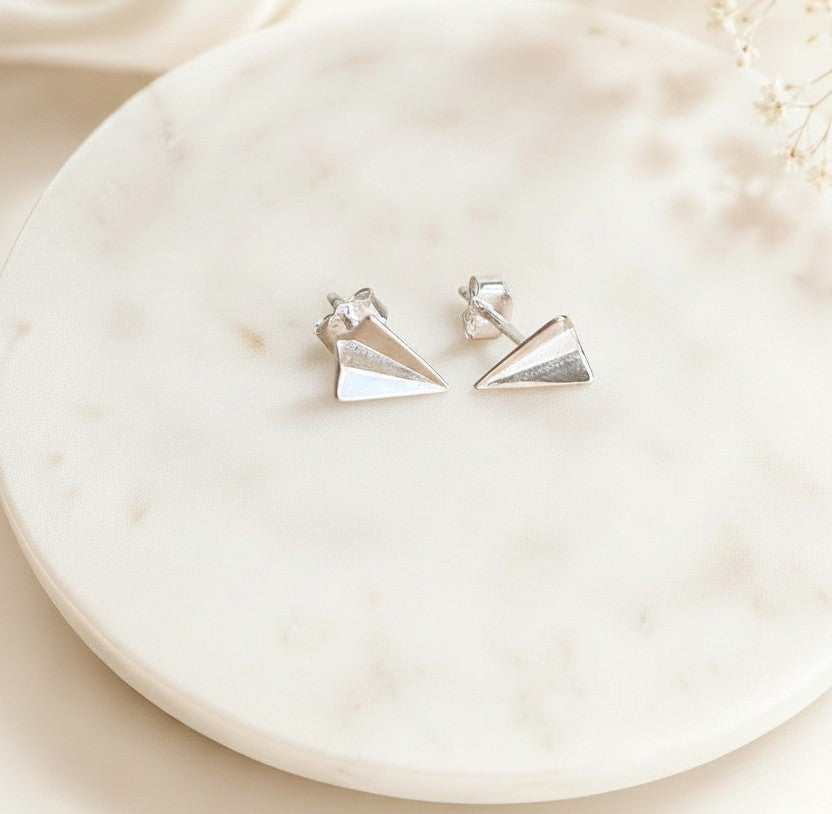 Sterling Silver Paper Airplane Stud Earrings