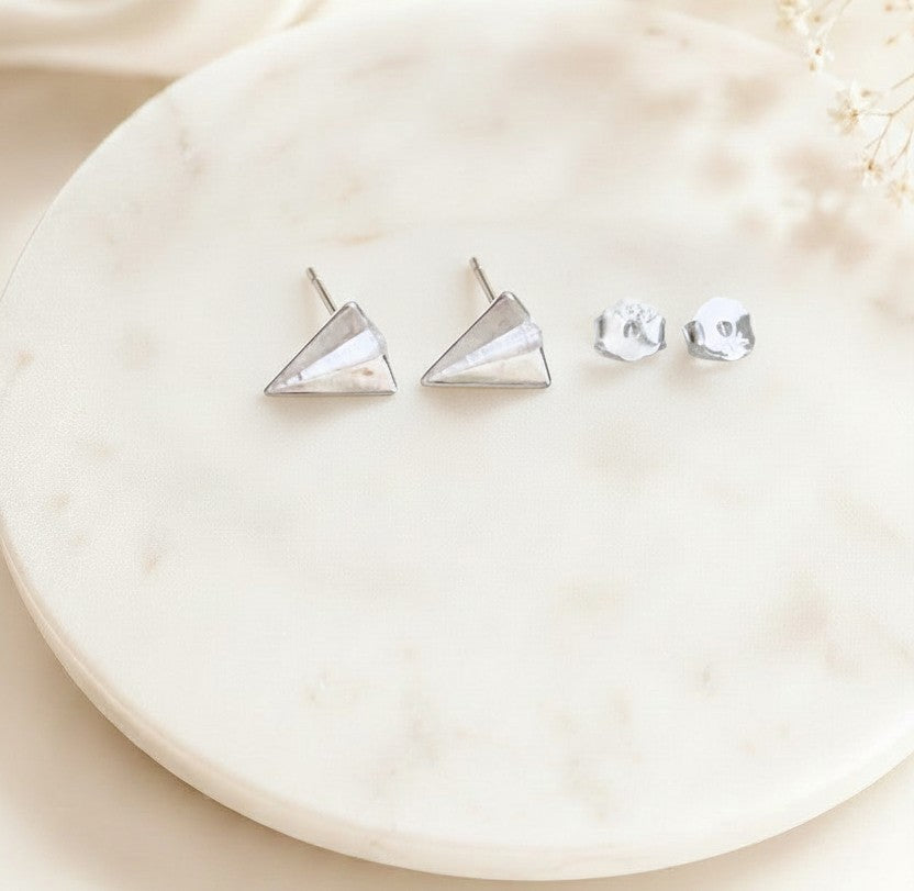 Sterling Silver Paper Airplane Stud Earrings