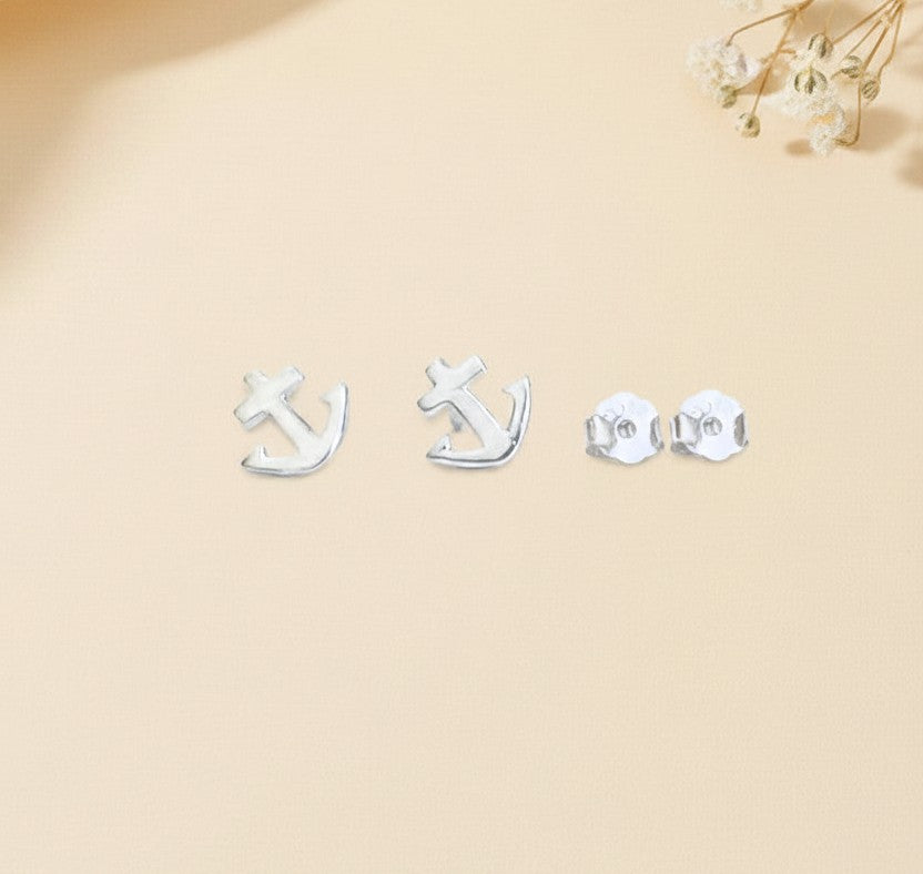 Sterling Silver Anchor Stud Earrings