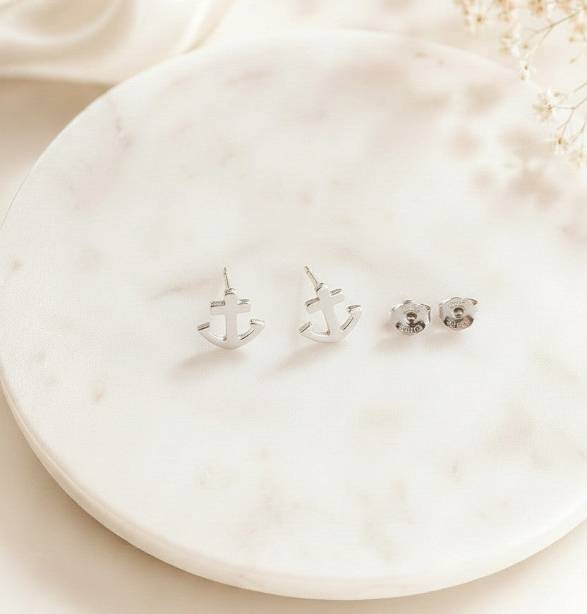 Sterling Silver Anchor Stud Earrings