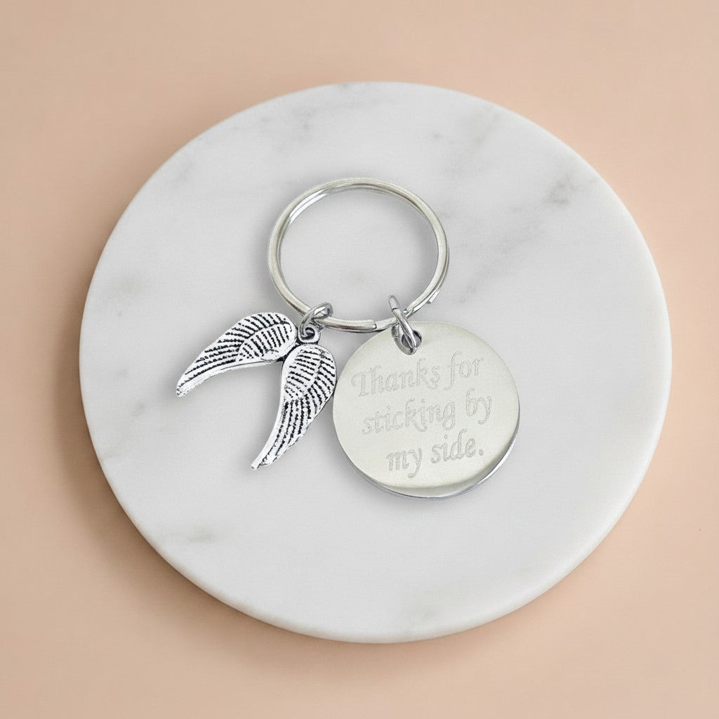 Personalized Stainless Steel Guardian Angel Keychain