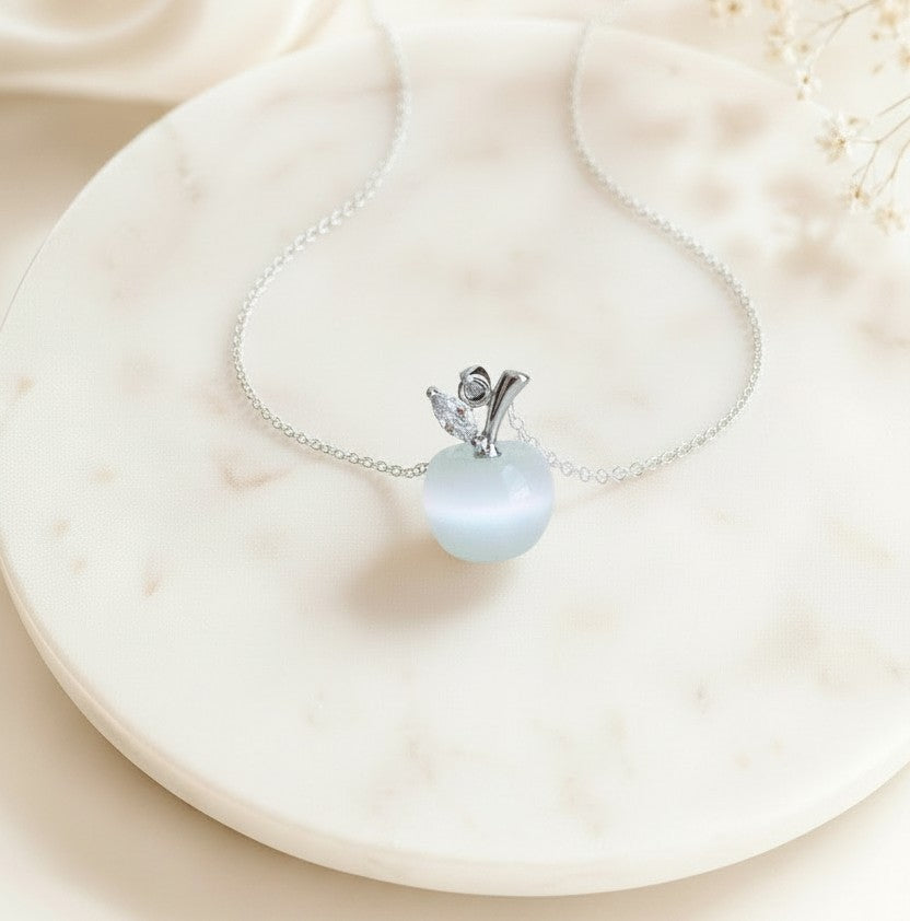Sterling Silver Necklace with Cat’s Eye Apple Charm