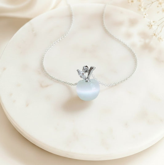 Sterling Silver Necklace with Cat’s Eye Apple Charm