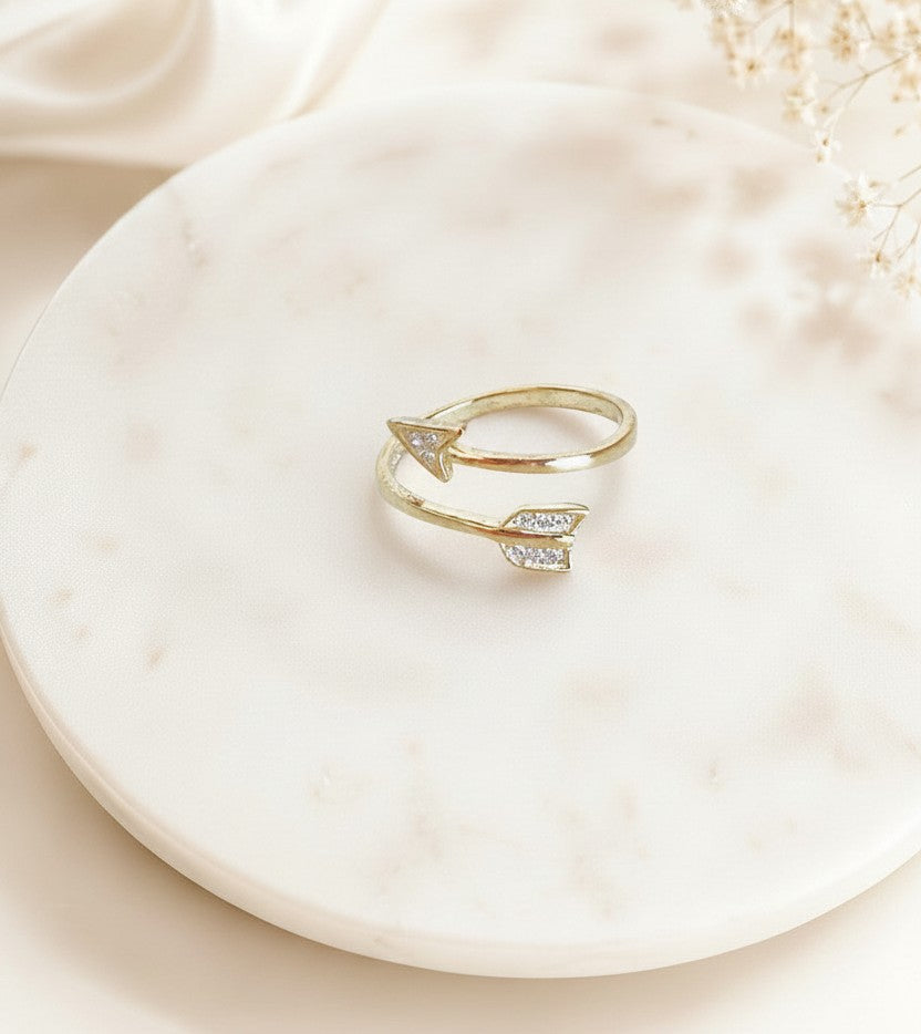 Adjustable Arrow Ring with Rhinestones • Sterling Silver • Gold • Rose Gold