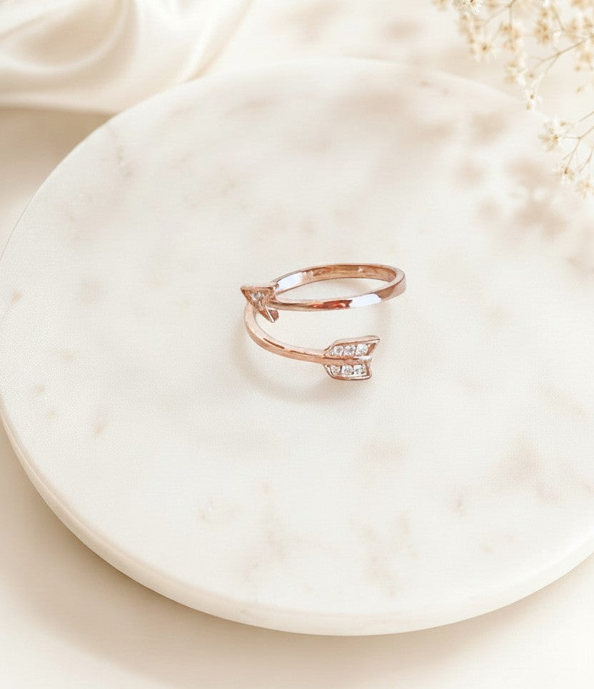 Adjustable Arrow Ring with Rhinestones • Sterling Silver • Gold • Rose Gold