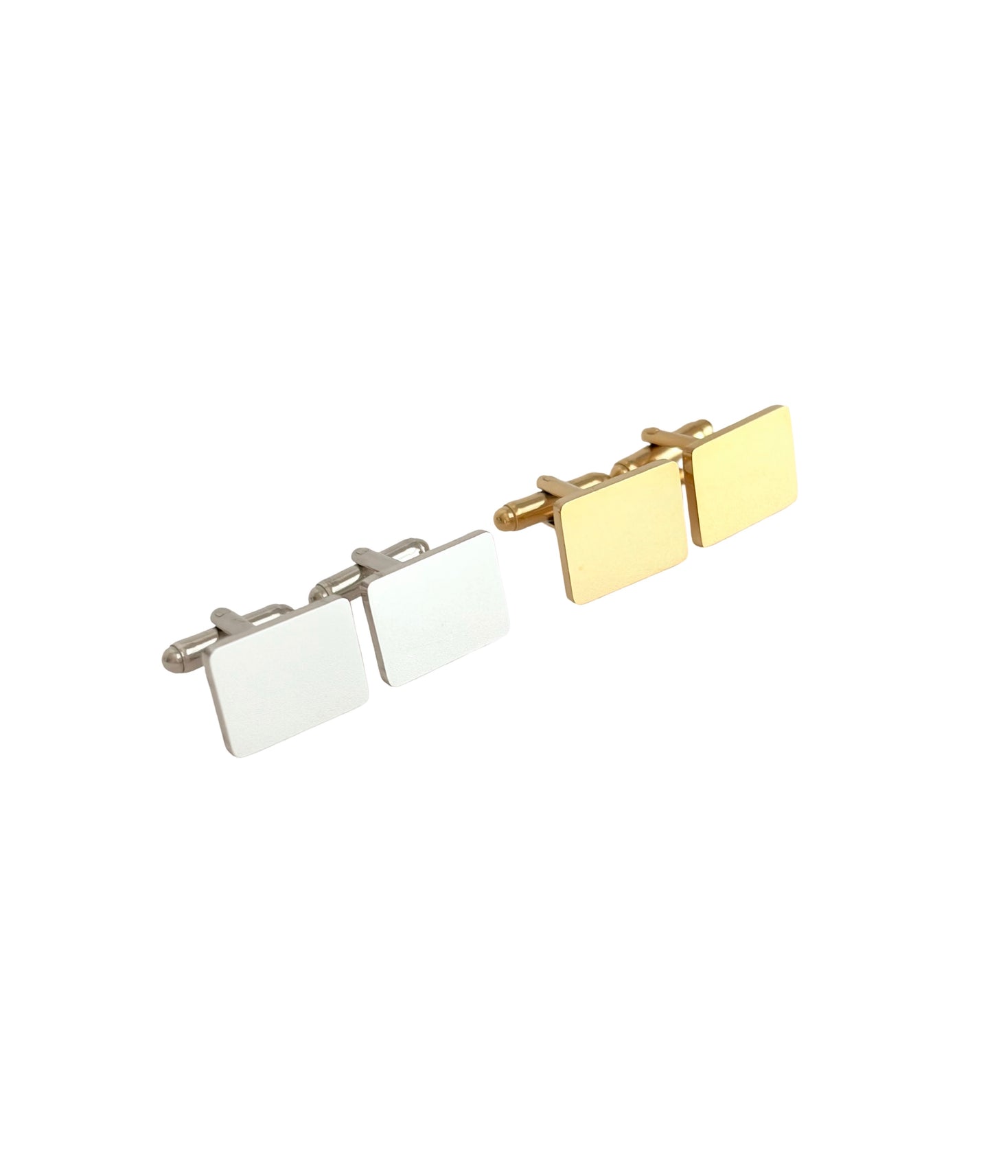 Personalized Polished Stainless Steel Rectangle Cufflinks • Silver & Gold