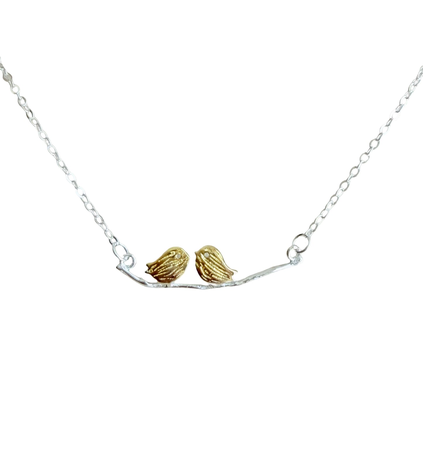 Sterling Silver Tiny Gold Birds Necklace