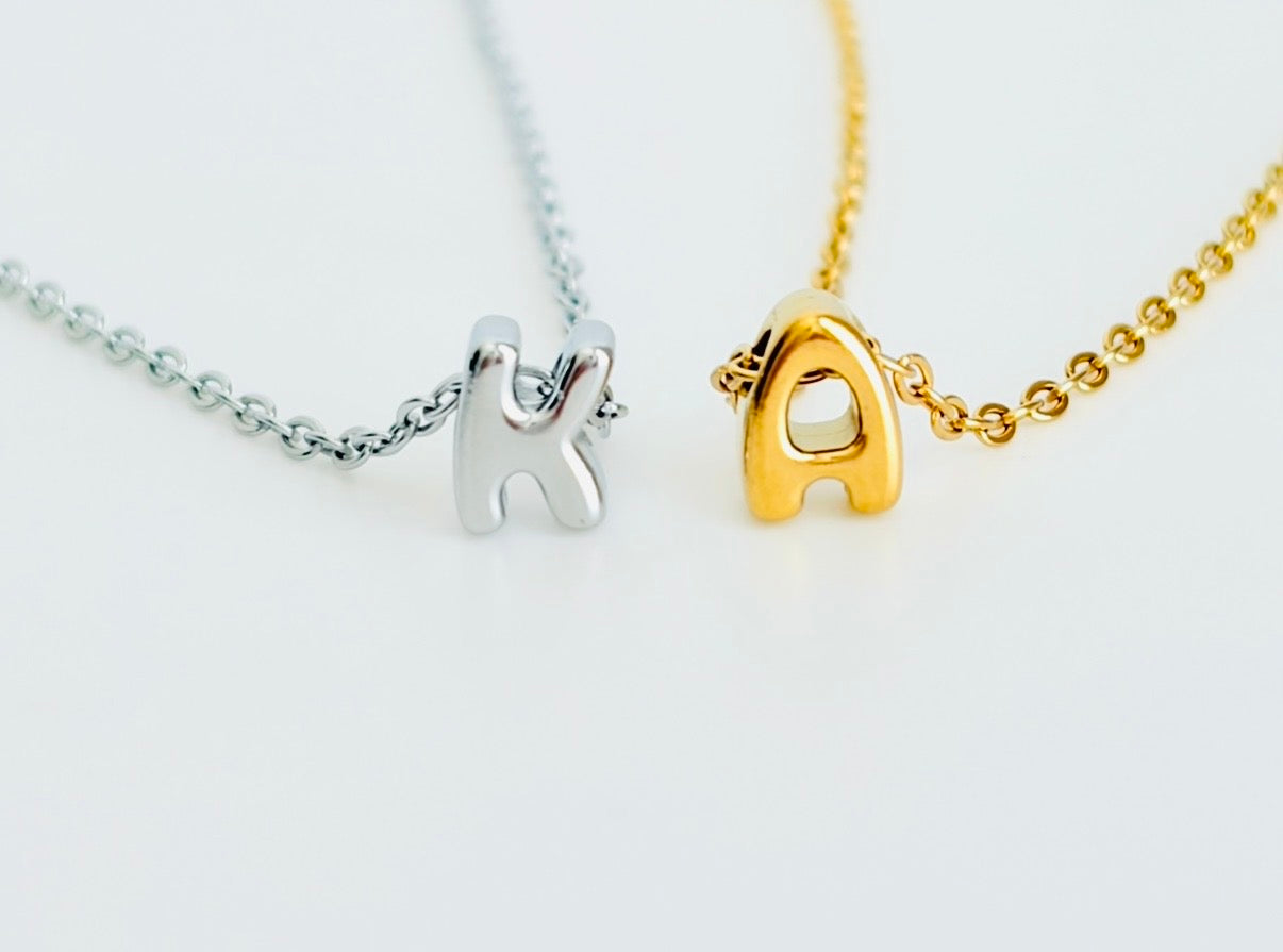 Small Bubble Initial Necklace • Stainless Steel Letter Necklace • Gold Initial Pendant
