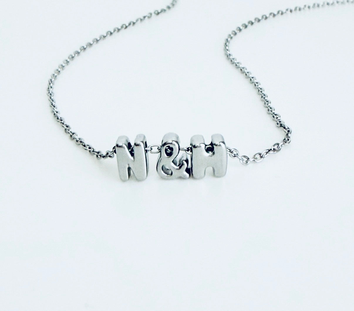 Small Bubble Initial Necklace • Stainless Steel Letter Necklace • Gold Initial Pendant