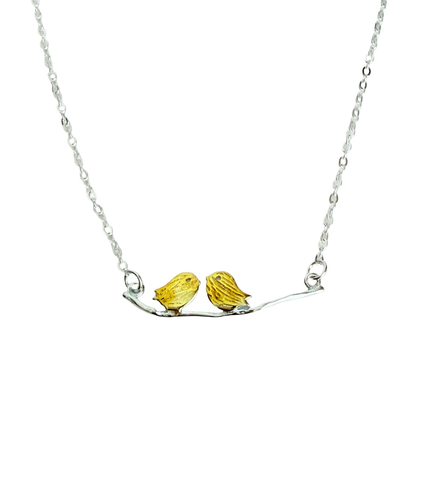 Sterling Silver Tiny Gold Birds Necklace