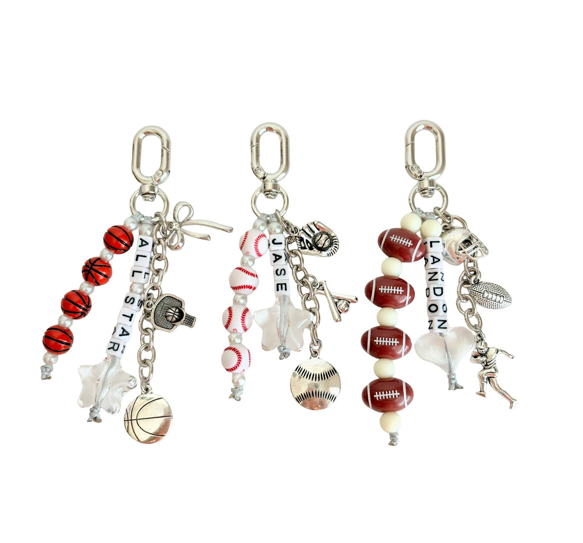 Personalized Sports Bag Charms • Basketball • Baseball & Football Charm
